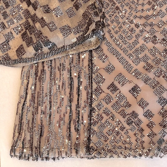 2x🎉HP Anna Sui Anthropologie Metallic Silver Sequin Mini Dress Retrofete Style - Picture 7 of 15